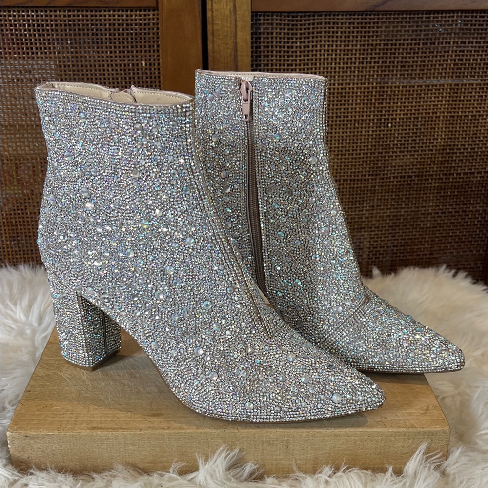 Betsey Johnson Cady Glass Rhinestone Heeled Booties